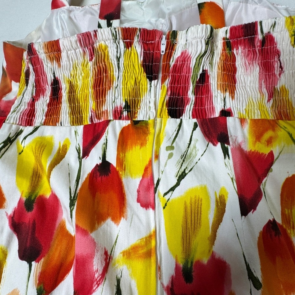 Madison Leigh Petite 10 Floral Tulip Print Ruffle Hem Summer Sundress Red Yellow - Picture 5 of 8